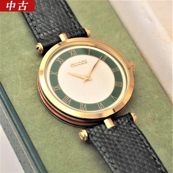 中古】GUCCI（グッチ） シェリーライン クォーツ グリーン×ホワイト