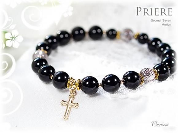 モリオン（黒水晶）とセイクリッドセブンのデザインブレスレット