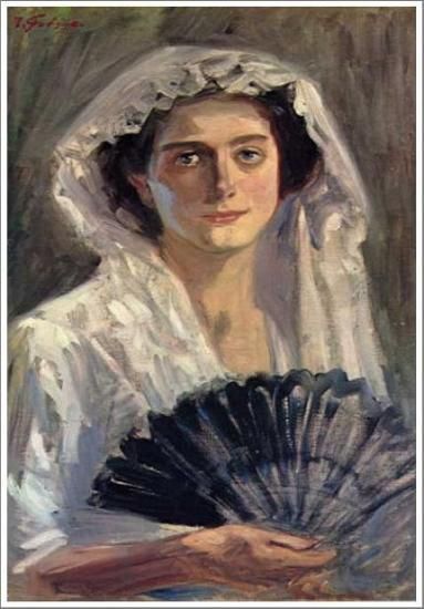 藤島武二【黒扇】 - 手描き 絵画（油絵複製画）販売のアート名画館