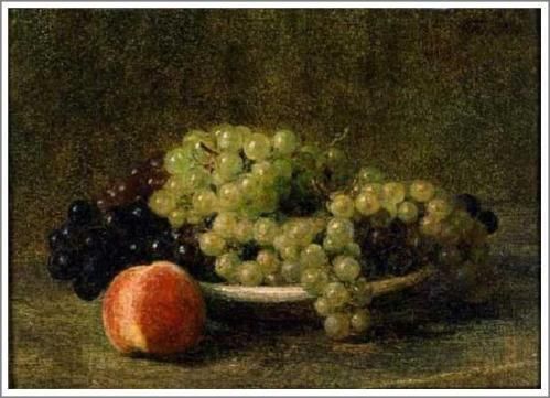 アンリ・ファンタン＝ラトゥール【葡萄と桃のある静物】 - 手描き 絵画