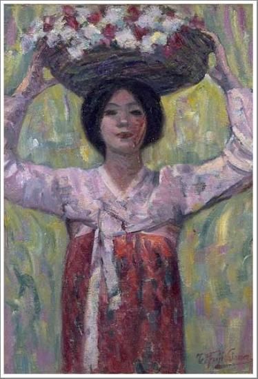 藤島武二【花籠】 - 手描き 絵画（油絵複製画）販売のアート名画館