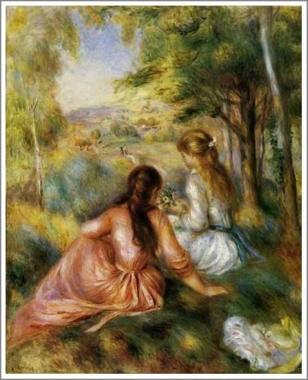 ルノワール【草原にて】 - 手描き 絵画（油絵複製画）販売のアート名画館