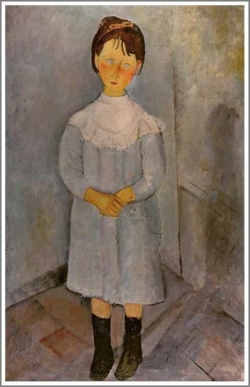 モディリアーニ【青い服の少女】 - 手描き 絵画（油絵複製画）販売の