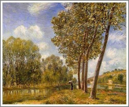 シスレー【春の太陽ーロワン河】 - 手描き 絵画（油絵複製画）販売の