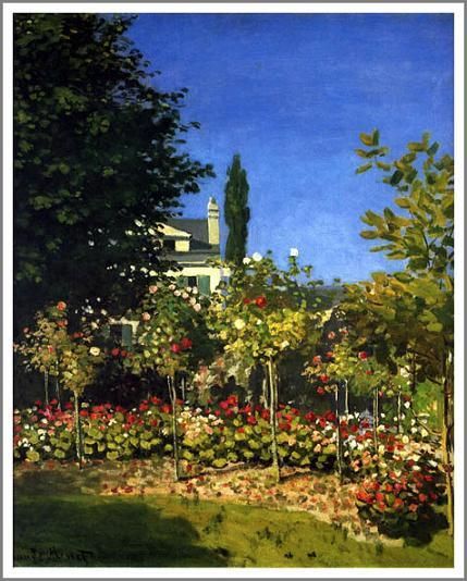 モネ【サンタドレスの花咲く庭】 - 手描き 絵画（油絵複製画）販売の