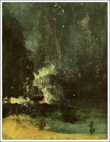 ホイッスラー【黒と金のノクターン ～ 落下する花火～】 - 手描き 絵画