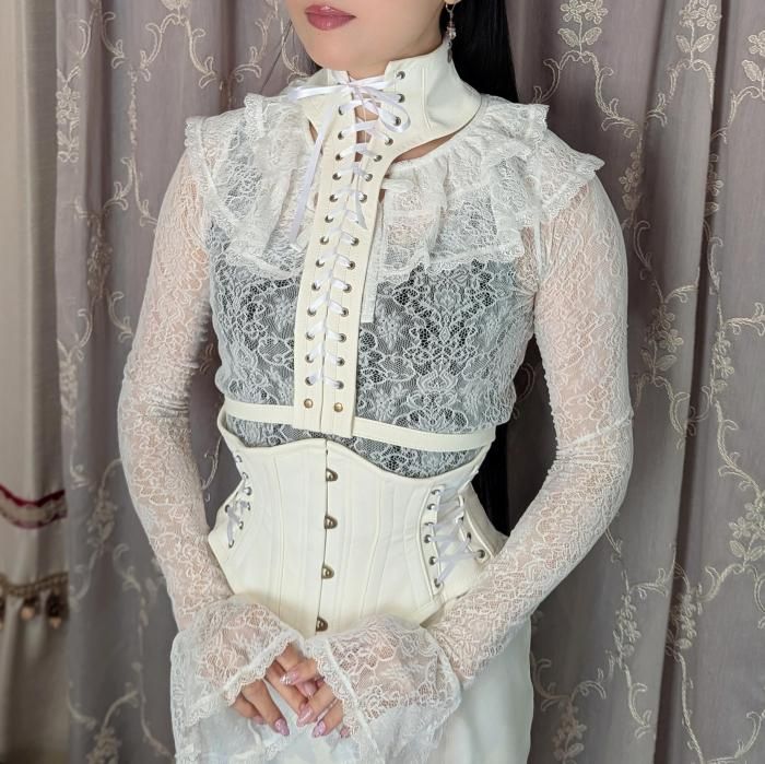 受注生産】フェイクレザーロングネックコルセット（ホワイト