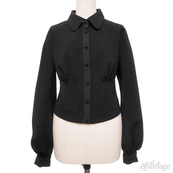 タエアシダフリル付きブラック長袖ブラウス タエアシダフリル付き