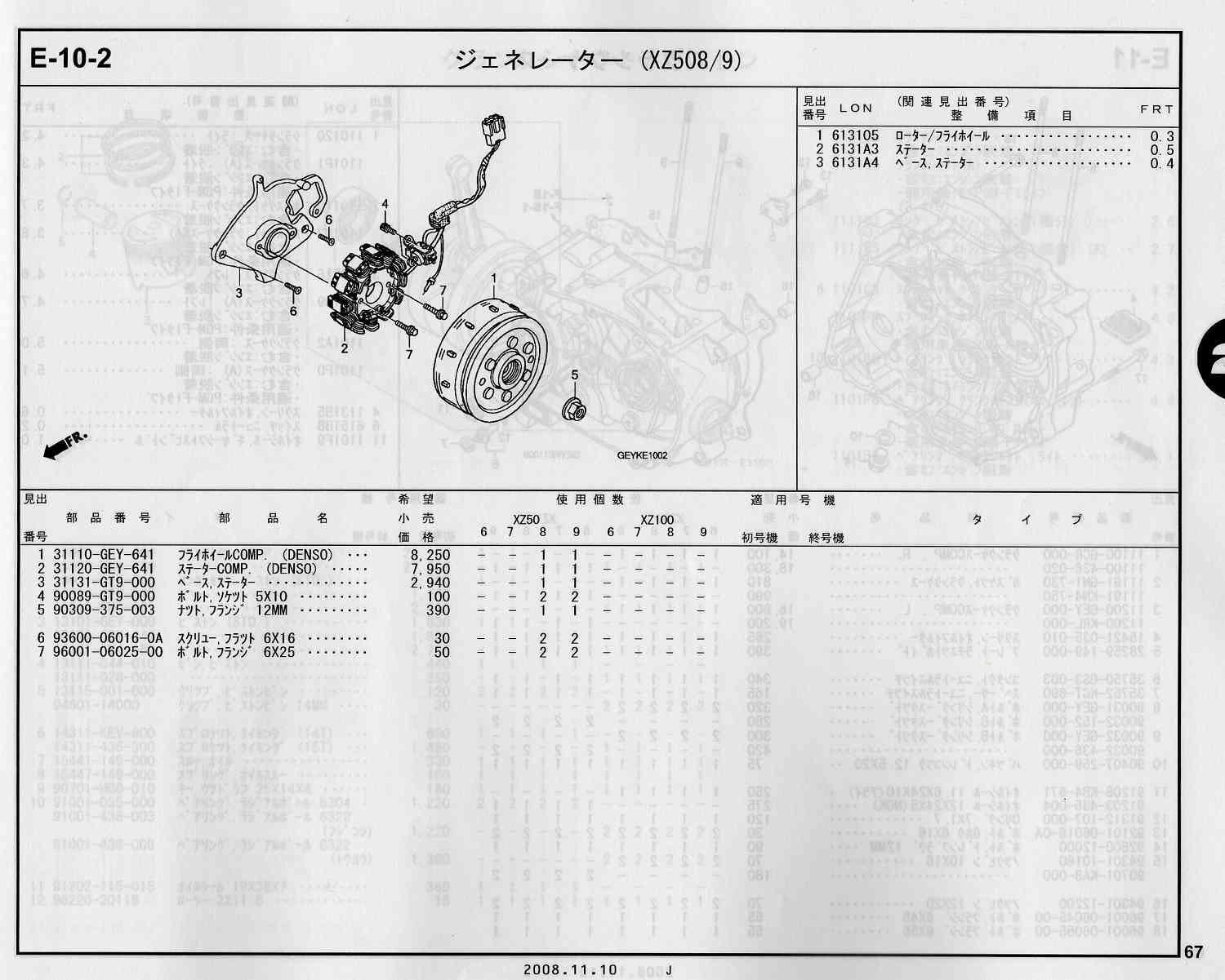 APE100/50 ホンダ純正部品 ブロックNo.E-10-2 ジェネレーター(XZ508/9