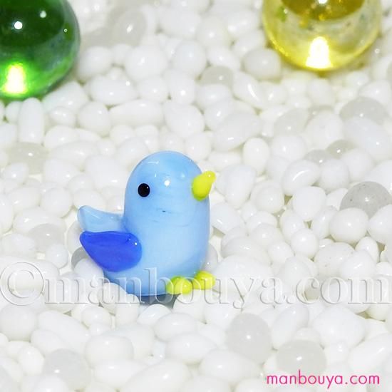 小鳥 雑貨 ガラス細工 ミニチュア グラススクエア ことり ライトブルー