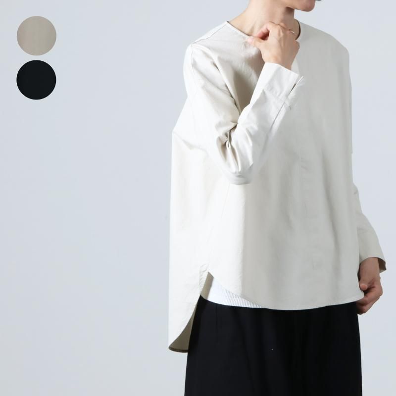 evameva (エヴァムエヴァ) cotton no collar shirt / コットンノー
