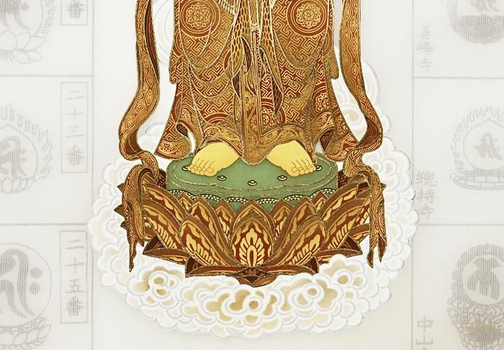 ろうけつ染め観音菩薩×昭和レトロ大判額縁 ヴィンテージ 骨董品