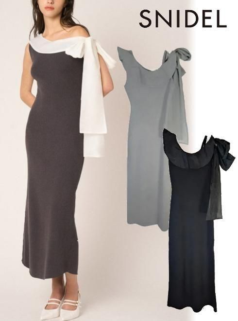 snidel （スナイデル）ワンショルリボンニットワンピ 25春夏