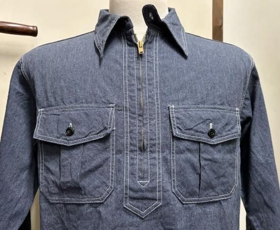 クッシュマン ミックスシャンブレー ハーフジップワークシャツ - TRAVIS