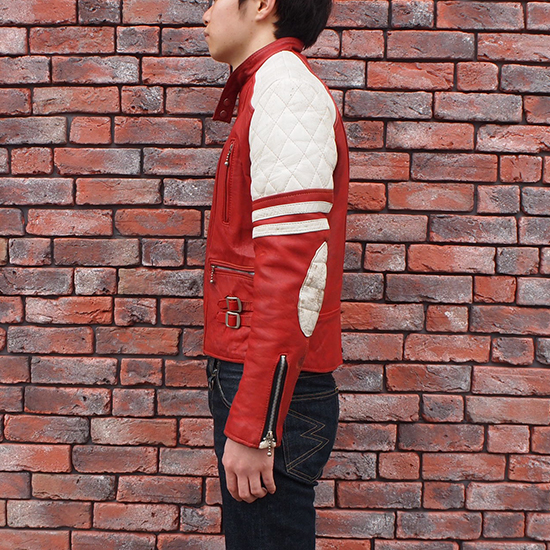 赤 白 ロンジャン ライダース 80年代 英国製 ヴィンテージ リアル