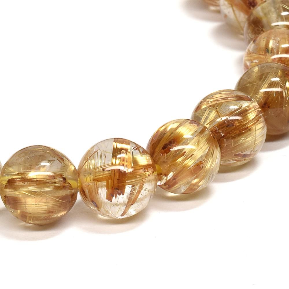 高品質]ゴールドルチルクォーツ ブレスレット 8.5-9mm #QA514