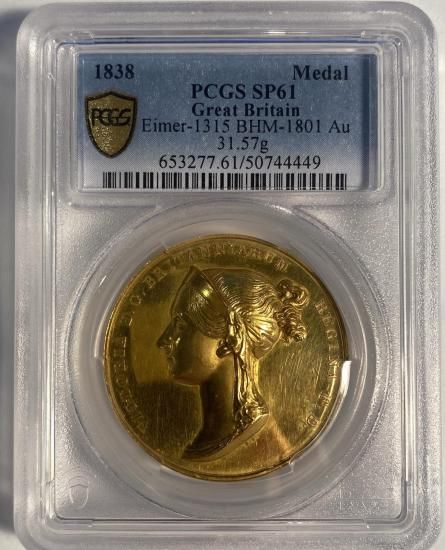 イギリス 1838 ビクトリア 戴冠記念メダル PCGS SP61! - 【鑑定済