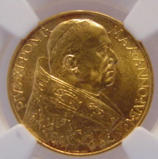 バチカン 1933～34 100リラ ピウス11世 金貨 NGC MS65