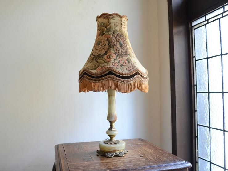 アンティーク シェード付 マーブル テーブルランプ（H52cm