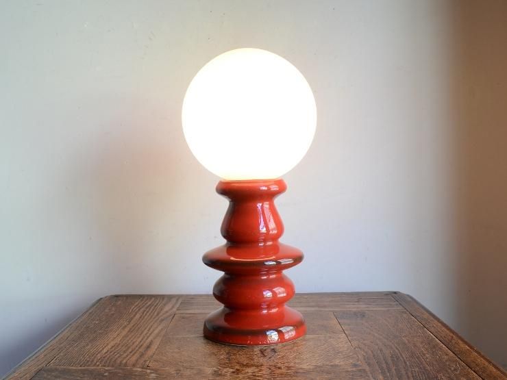 ヴィンテージ ガラスシェード付 陶器テーブルランプ (H28.5cm