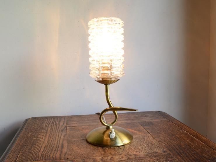 ヴィンテージ デザインガラス テーブルランプ（H25cm）｜アンティーク