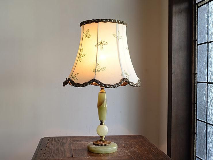 シェード付 マーブル（大理石）テーブルランプ（H41cm）｜アンティーク