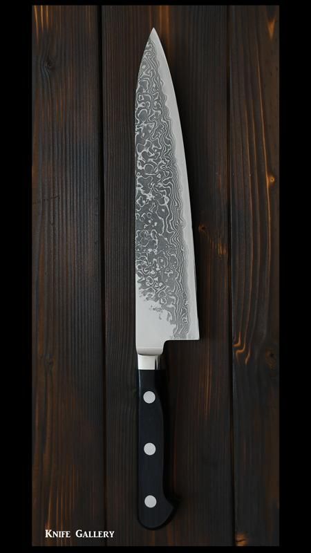 高村作 鍛造粉末不錆鋼ダマスカス打雲 ステーキナイフ 高村作 鍛造粉末