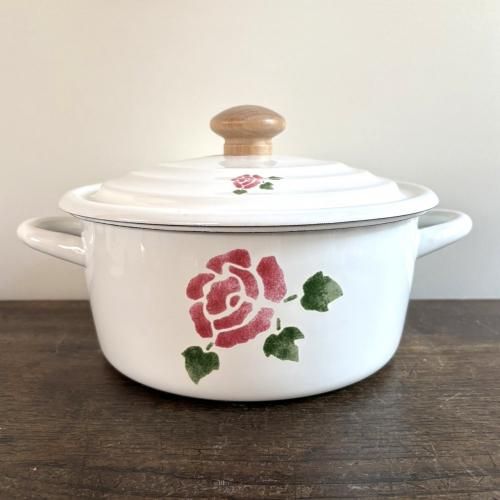 Many（マニー） ポワット・ブランシュ ローズ ホーロー 両手鍋 | 限定