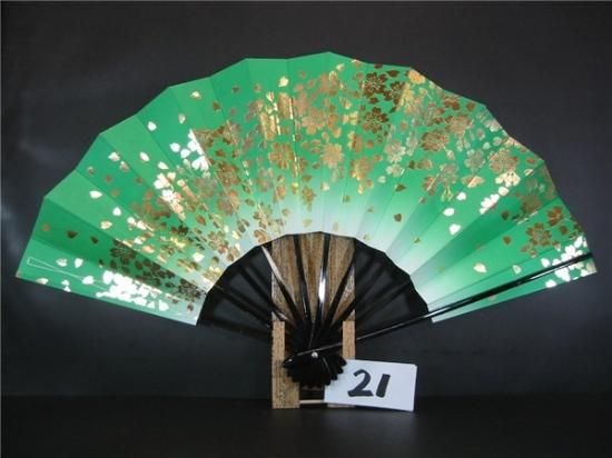 舞扇子の扇亘】A21 舞扇子 緑天ぼかし 金箔桜【京扇子・扇子・子供