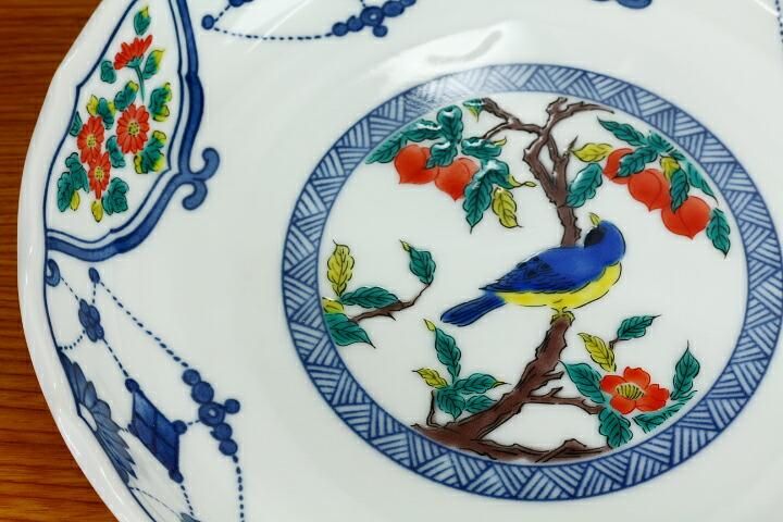 6号皿揃 染付瓔珞紋花鳥/青郊窯