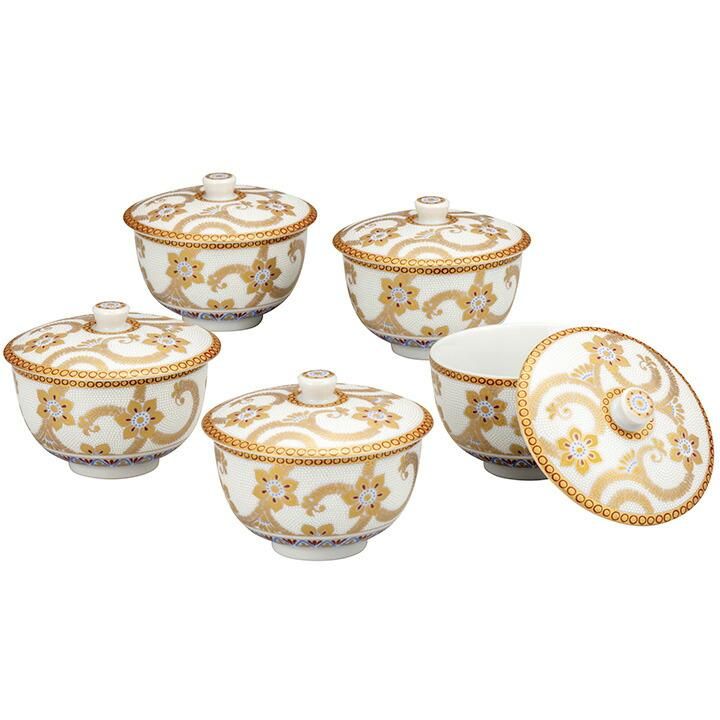 蓋付汲出揃 白粒金唐草