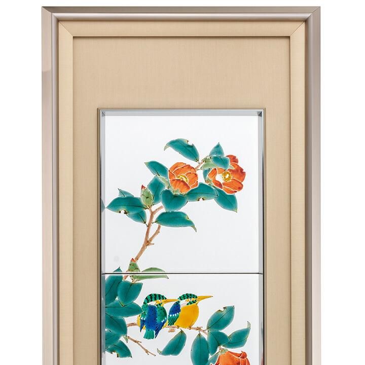 陶額 花椿に翡翠 / 山田龍山