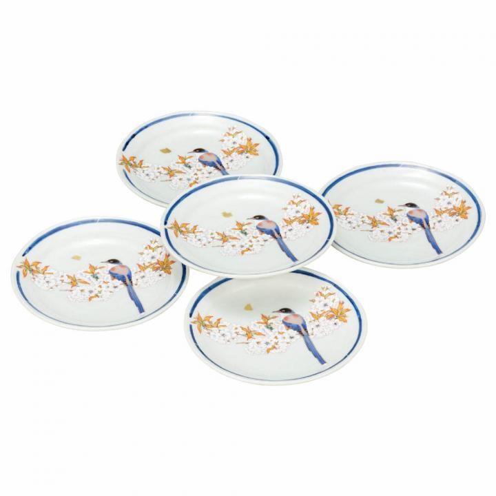 5寸丸皿揃 金箔山桜に鳥 / 美山窯 （化粧箱入り） - 和食器の通販なら