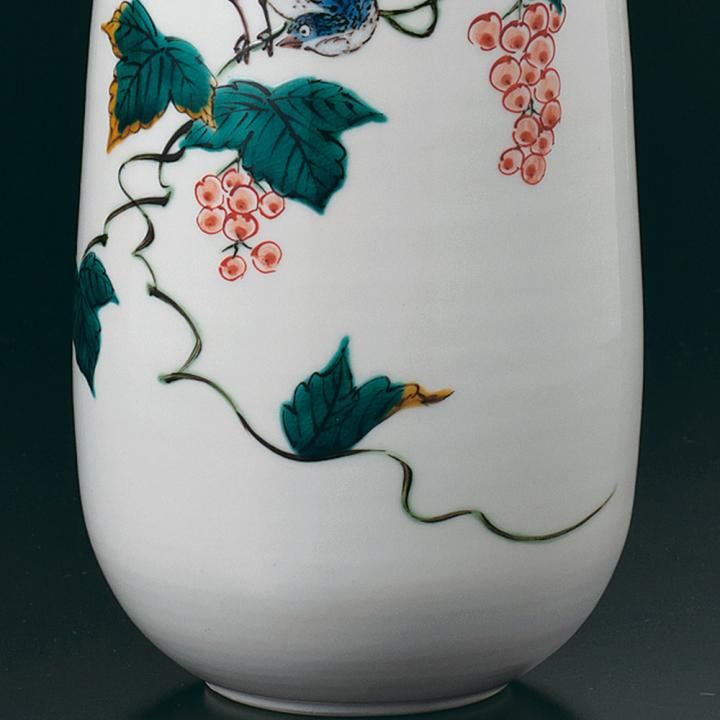 飾壺 色絵ぶどうに鳥 / 三ツ井為吉 桐箱紐通し入り - 和食器の通販なら