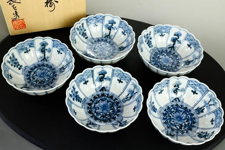 宮内庁御用窯】小鉢揃 青華吉祥樹花紋 /山本長左