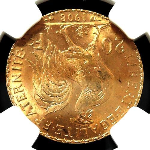 1908年 FRANCE G20F☆フランス/マリアンヌ・ルースター☆NGC MS64