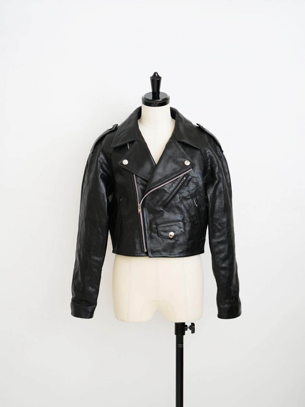 AURALEE LAMB LEATHER CROPPED RIDERS JACKET / BLACK - n  e  p