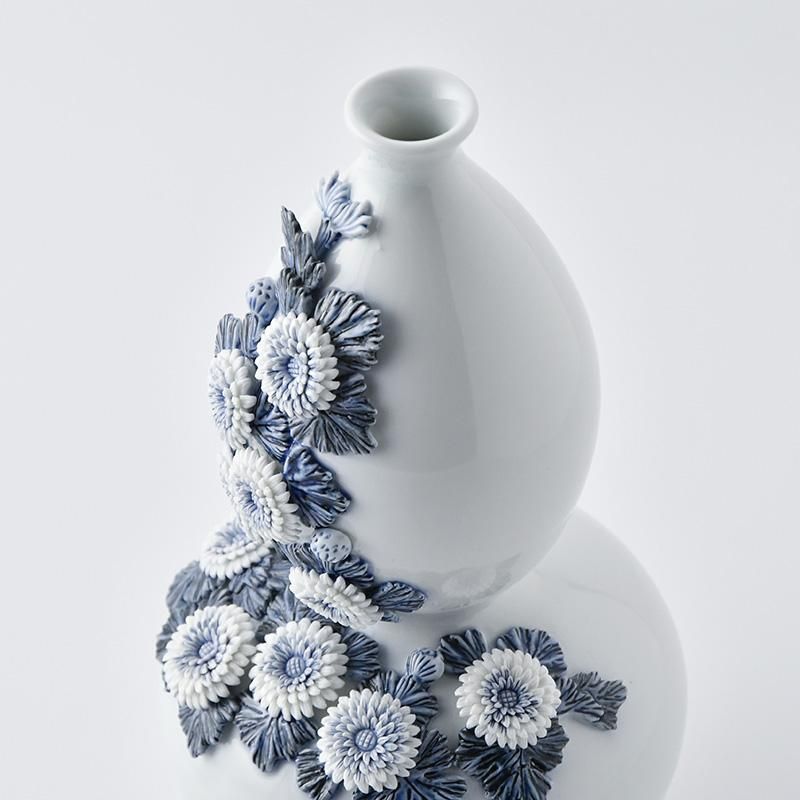 2568 平戸祐祥 染付 唐子絵 花瓶 未使用 2568 平戸祐祥 染付 唐子絵