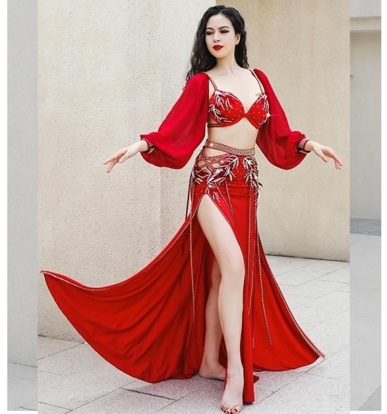 ベリーダンス衣装 中古 セット 白地に赤、青 多色ビーズ刺繍 楽天市場