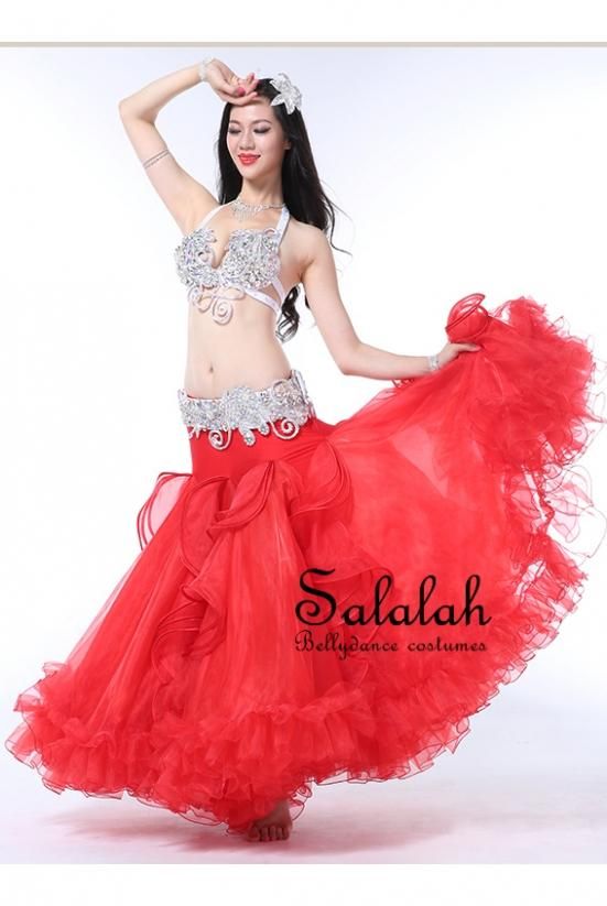 ベリーダンスオーダー衣装 レッド＆シルバーOC0327 - ベリーダンス衣装