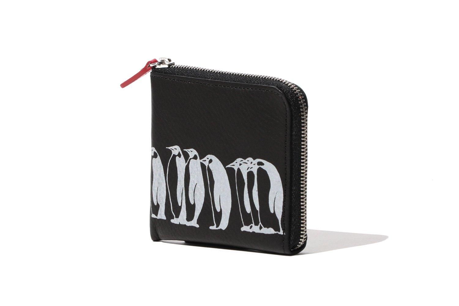 列ペンギン・L字ファスナー小銭入れ（インク色シルバー） - バッグ 革