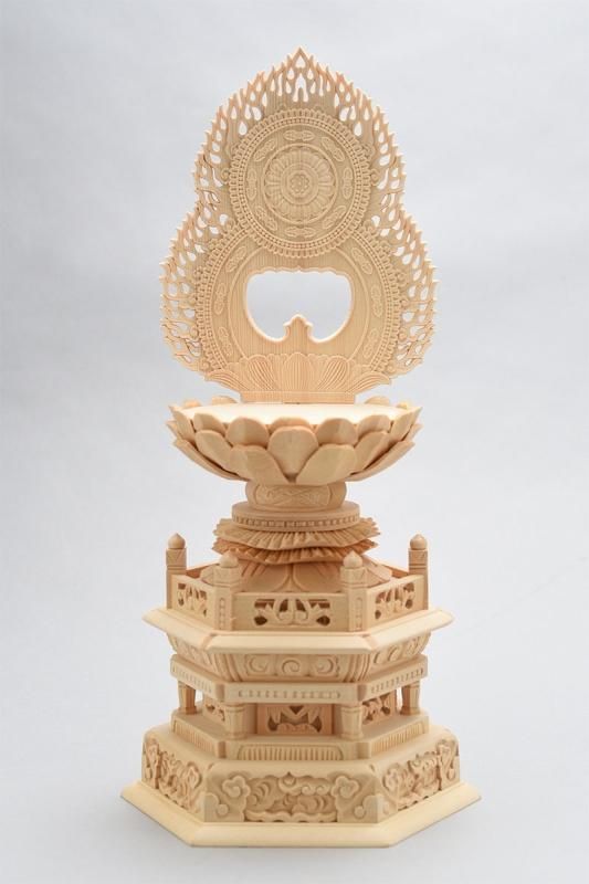 真言宗】白木製 大日如来(座像/2寸) 六角台座 火炎光背 仏像 - 仏壇