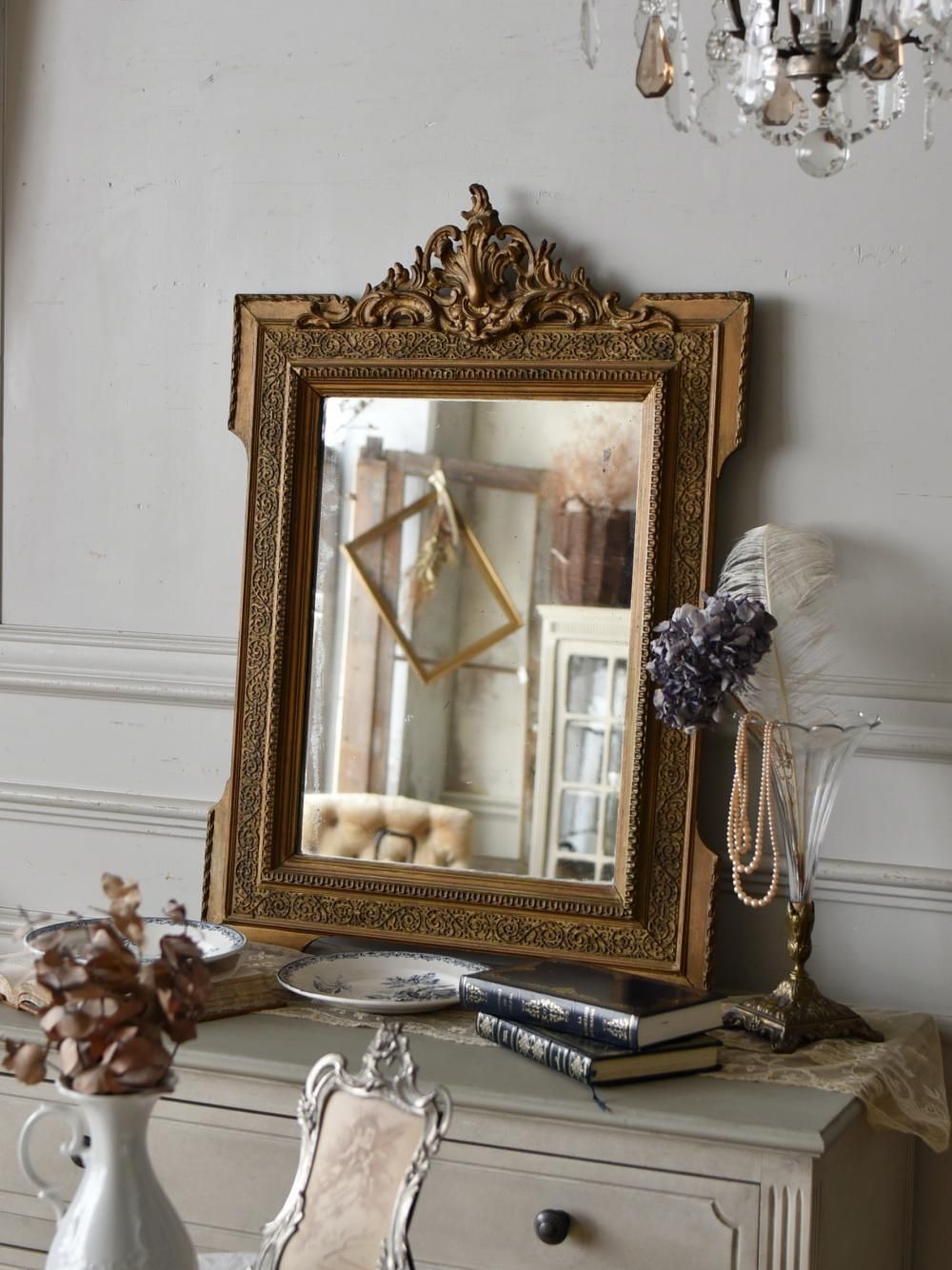 フランスアンティークインテリア アンティークミラー.GOLD フレンチミラー
