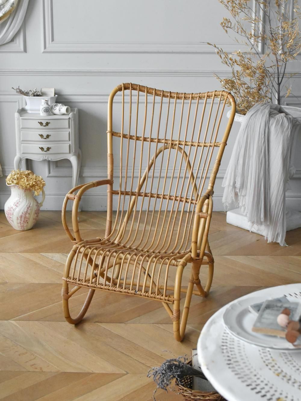 フランスアンティーク家具 ラタンハイバックチェア フレンチチェア