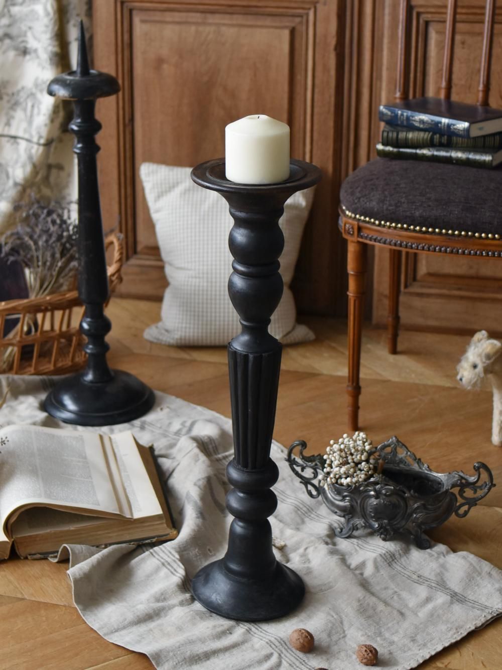 木製キャンドルスタンド.2 アンティーク燭台 フレンチディスプレイ ミディ