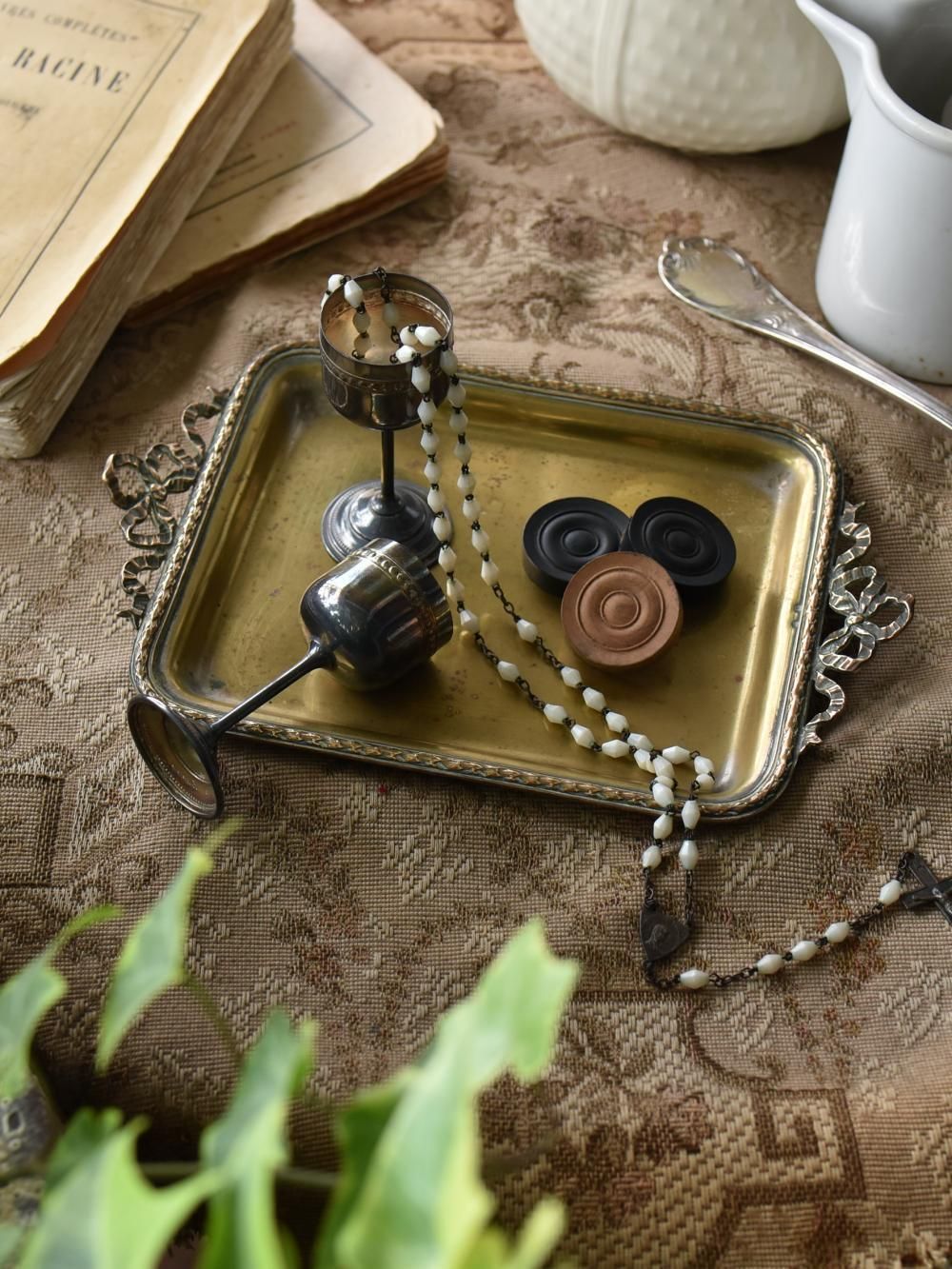 フランスアンティーク 真鍮製（丹銅）トレイ・すずらん 真鍮トレイ