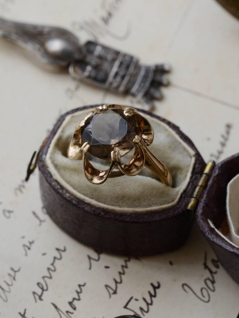 9K スモーキークォーツリング.5 イギリスヴィンテージジュエリー 指輪 装飾