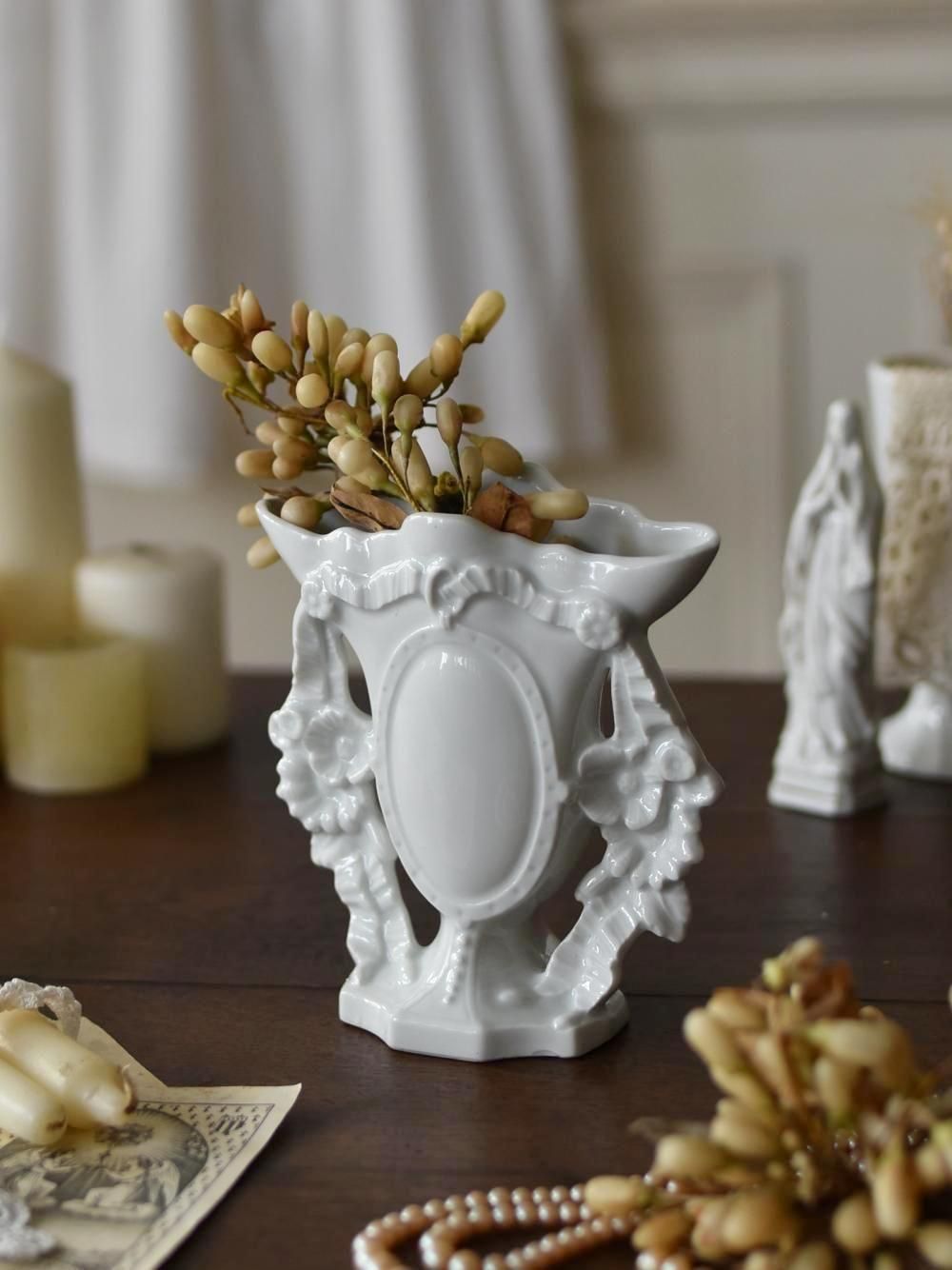 フラワーベース.7 フランスアンティーク 白磁器 花瓶 雑貨 ミディ