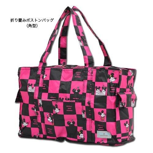 折り畳み角型ボストンバッグ[Mickey&Minnie]チェッカーピンク - 雑貨