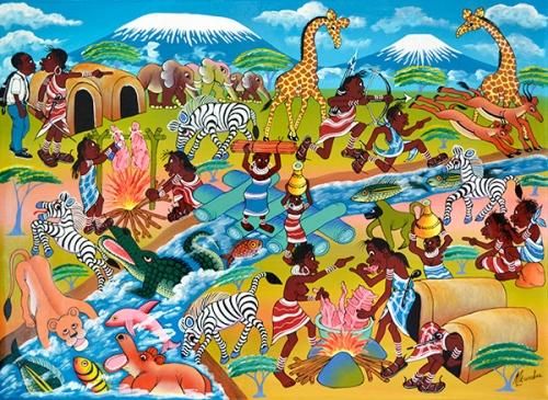 ティンガティンガ・アート 2534「ディスイズマサイライフ～アフリカの